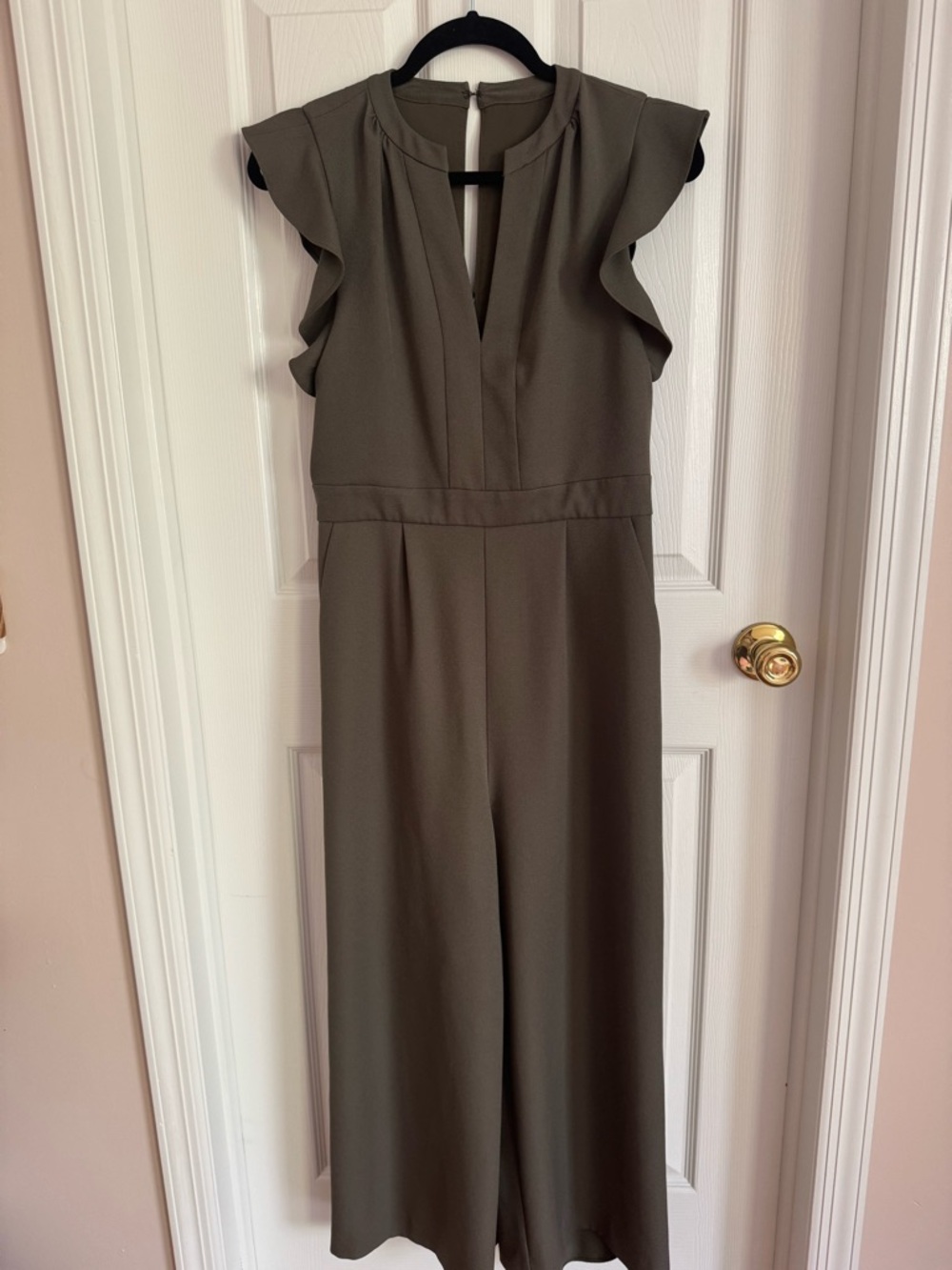 Olive Green Women's Jumpsuit with Flutter Sleeves